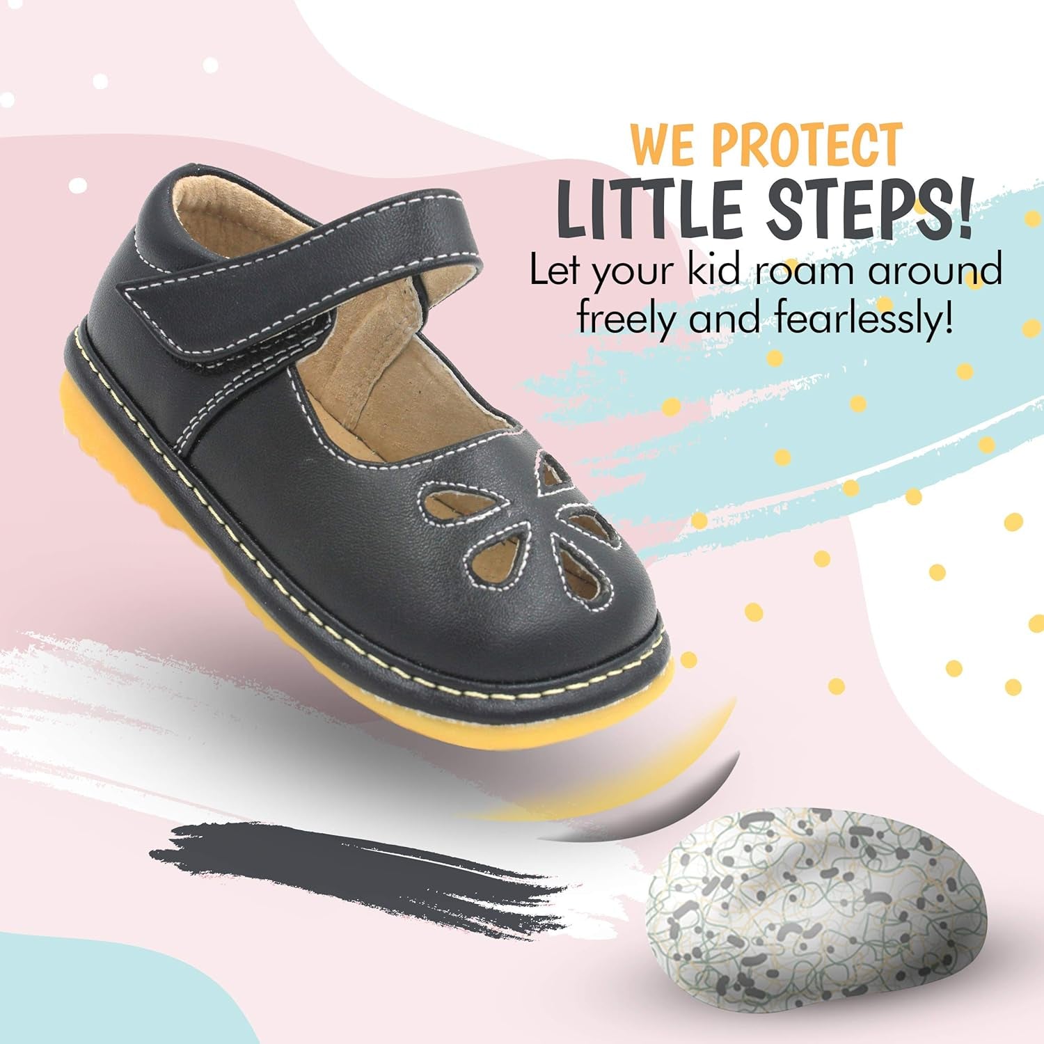 Mary Jane Squeaky Shoes for Toddler Girls, Ideal Walking Shoes with Removable Squeaker and Adjustable Velcro Strap - Soft Sole Shoes for Little Girls