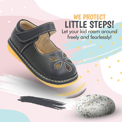 Mary Jane Squeaky Shoes for Toddler Girls, Ideal Walking Shoes with Removable Squeaker and Adjustable Velcro Strap - Soft Sole Shoes for Little Girls