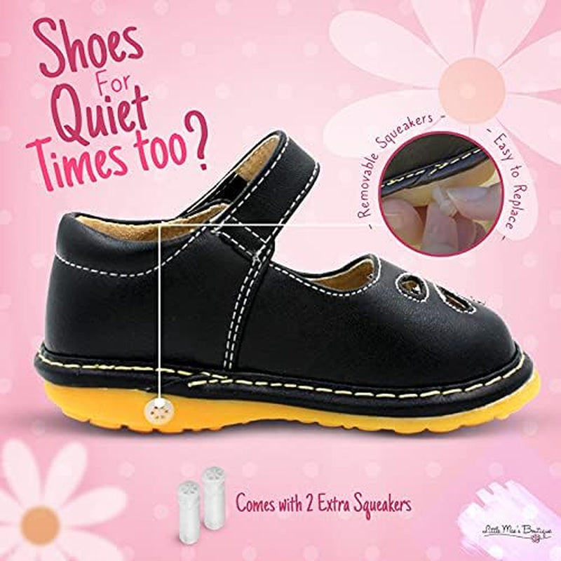 Mary Jane Squeaky Shoes for Toddler Girls, Ideal Walking Shoes with Removable Squeaker and Adjustable Velcro Strap - Soft Sole Shoes for Little Girls