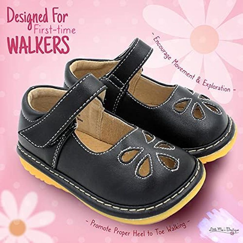 Mary Jane Squeaky Shoes for Toddler Girls, Ideal Walking Shoes with Removable Squeaker and Adjustable Velcro Strap - Soft Sole Shoes for Little Girls