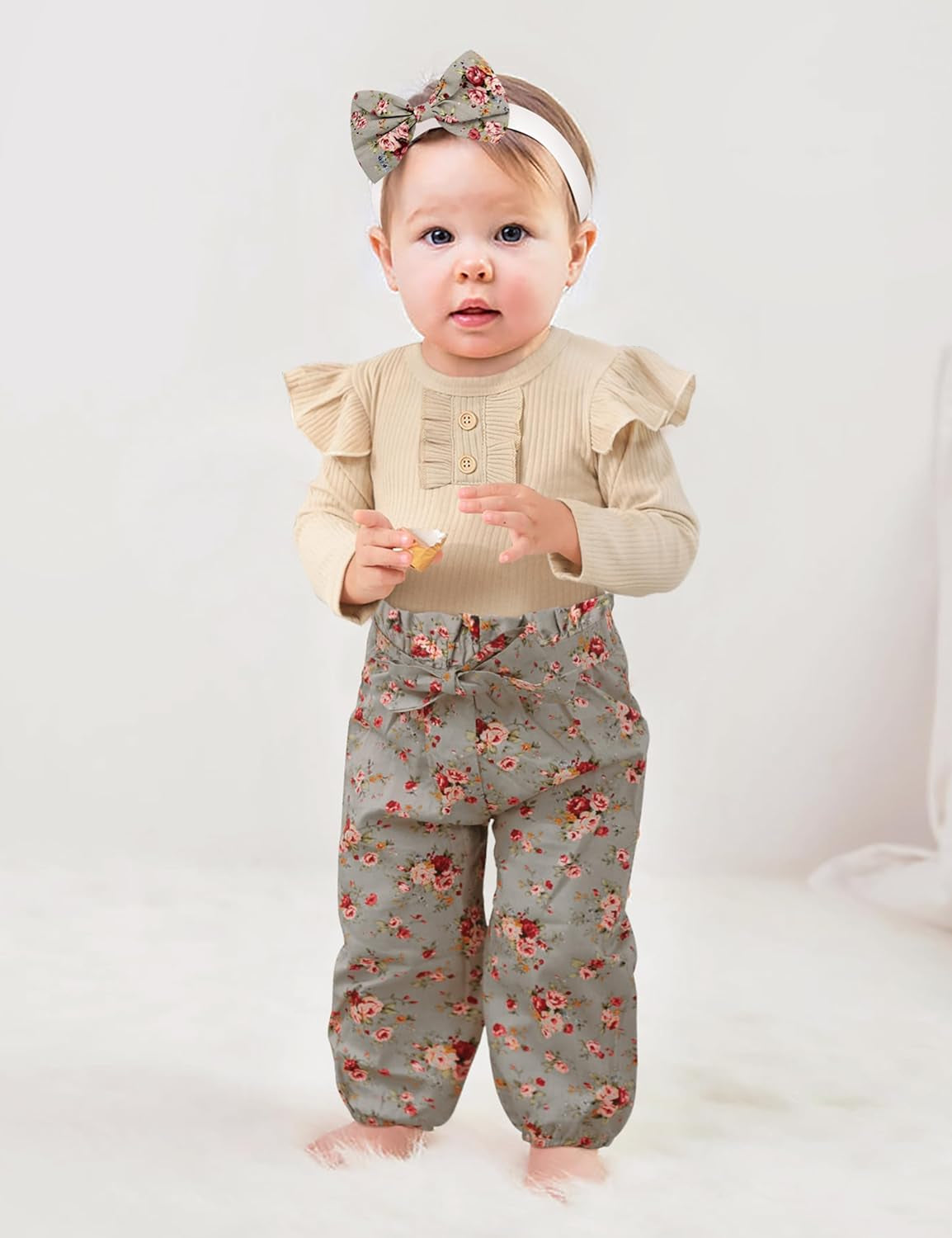 Baby Girls Clothes Cute Baby Clothes Girls Romper + Pant 3Pcs Winter Outfit Newborn Light Brown