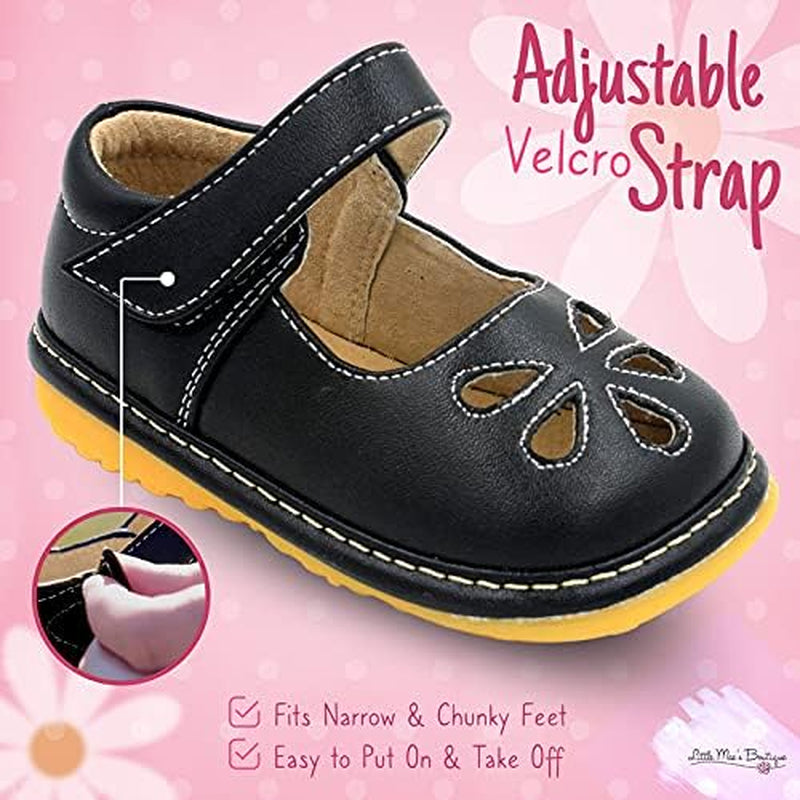 Mary Jane Squeaky Shoes for Toddler Girls, Ideal Walking Shoes with Removable Squeaker and Adjustable Velcro Strap - Soft Sole Shoes for Little Girls
